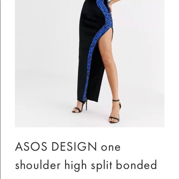 ASOS long black velvet with blue details Size M - Picture 5 of 5